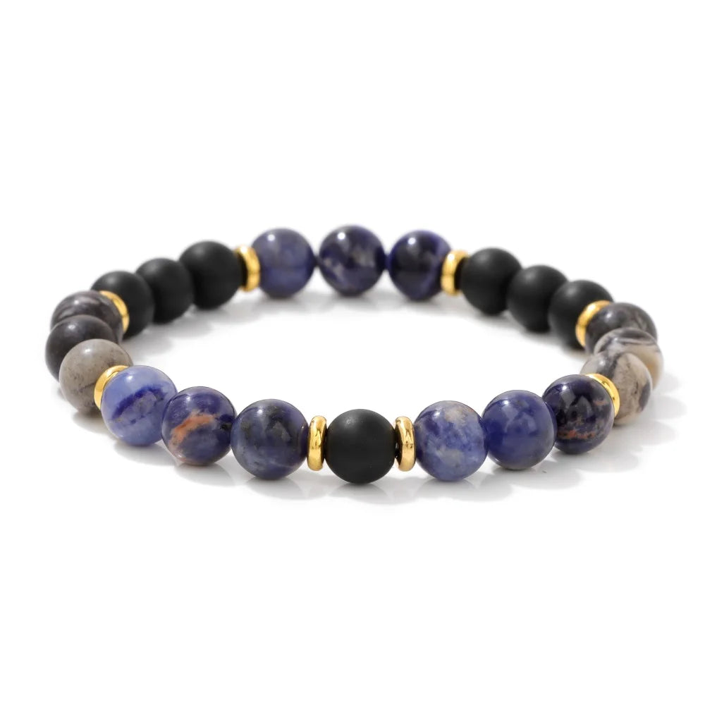 Tejesa Natural Stone Tiger Eye Bracelets For Men Women Lava Black Onyx Labradorite Yoga Elastic Bracelet Good Luck Money Health Jewelry
