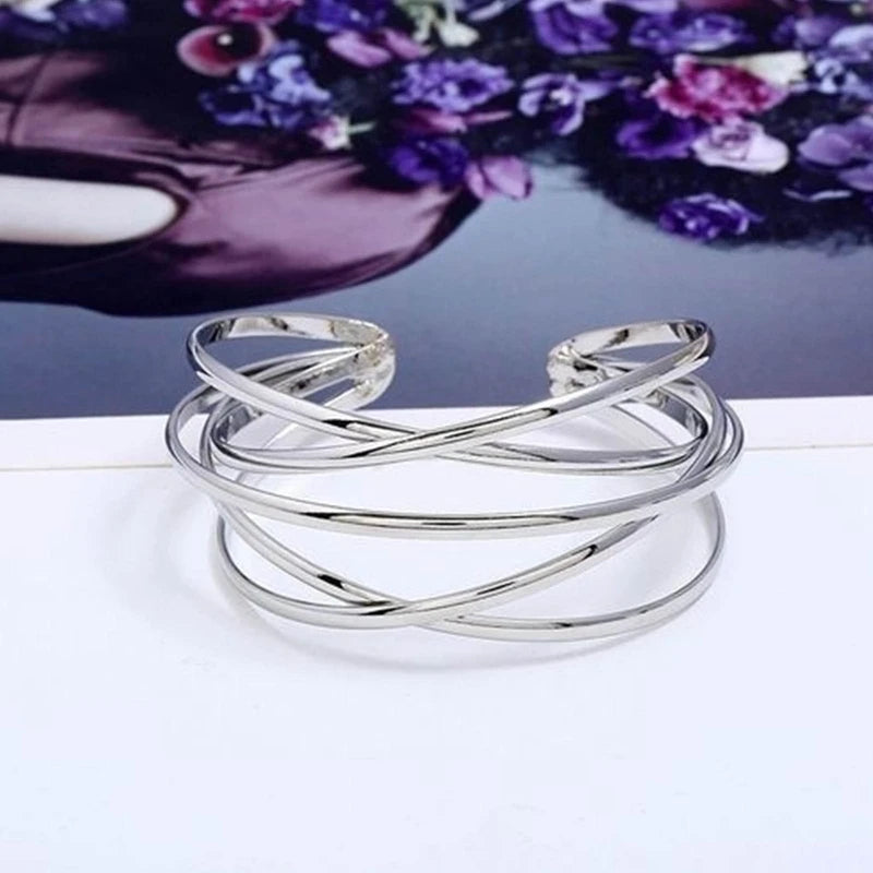 Hemasa Punk Hollow Alloy Bangles For Women Gold Silver Color Cuff Bracelet Open Adjustable
