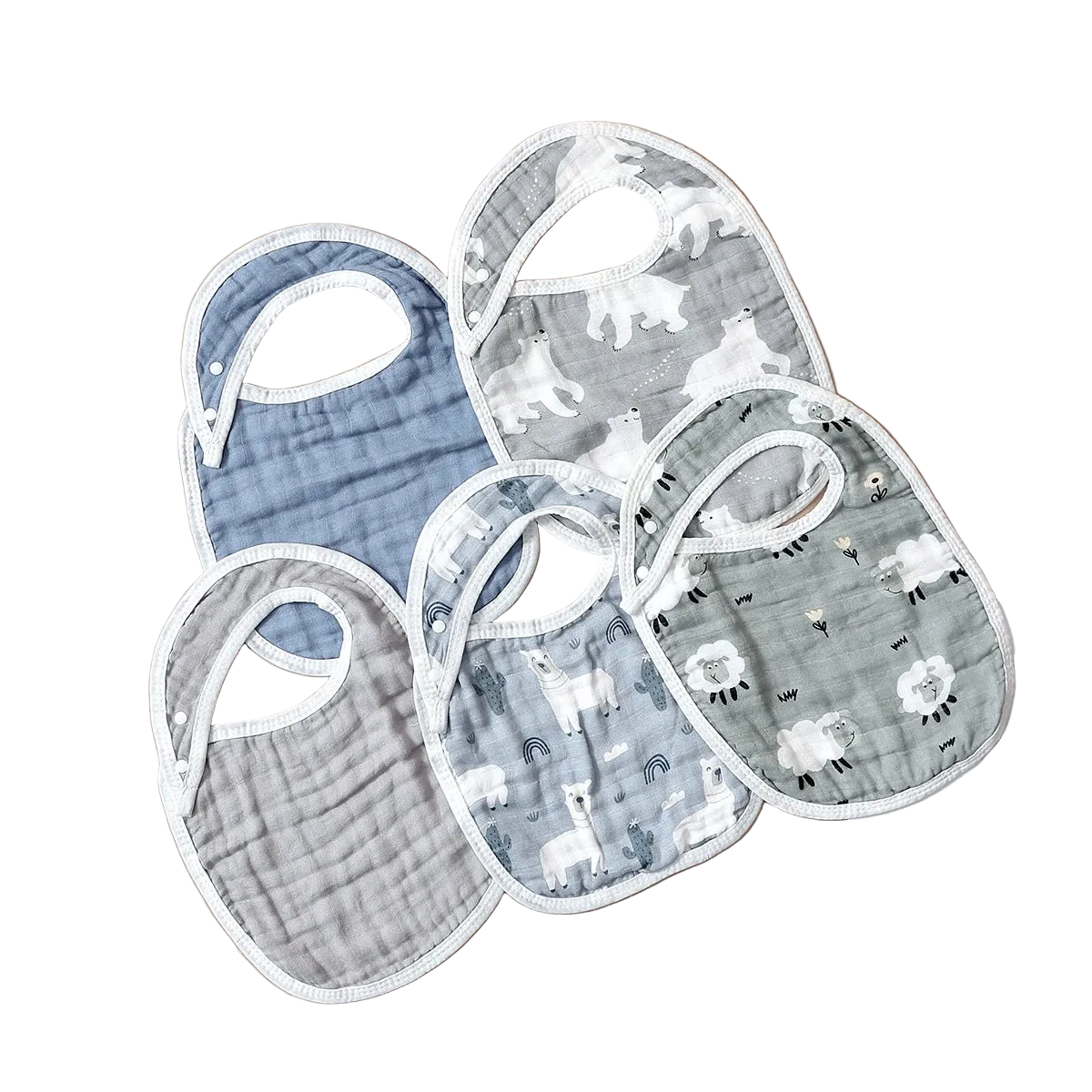 Tejesa 5pcs Set Breathable Bamboo Cotton New born Muslin Feeding Bib/ Antibacterial Baby Burp Cloth