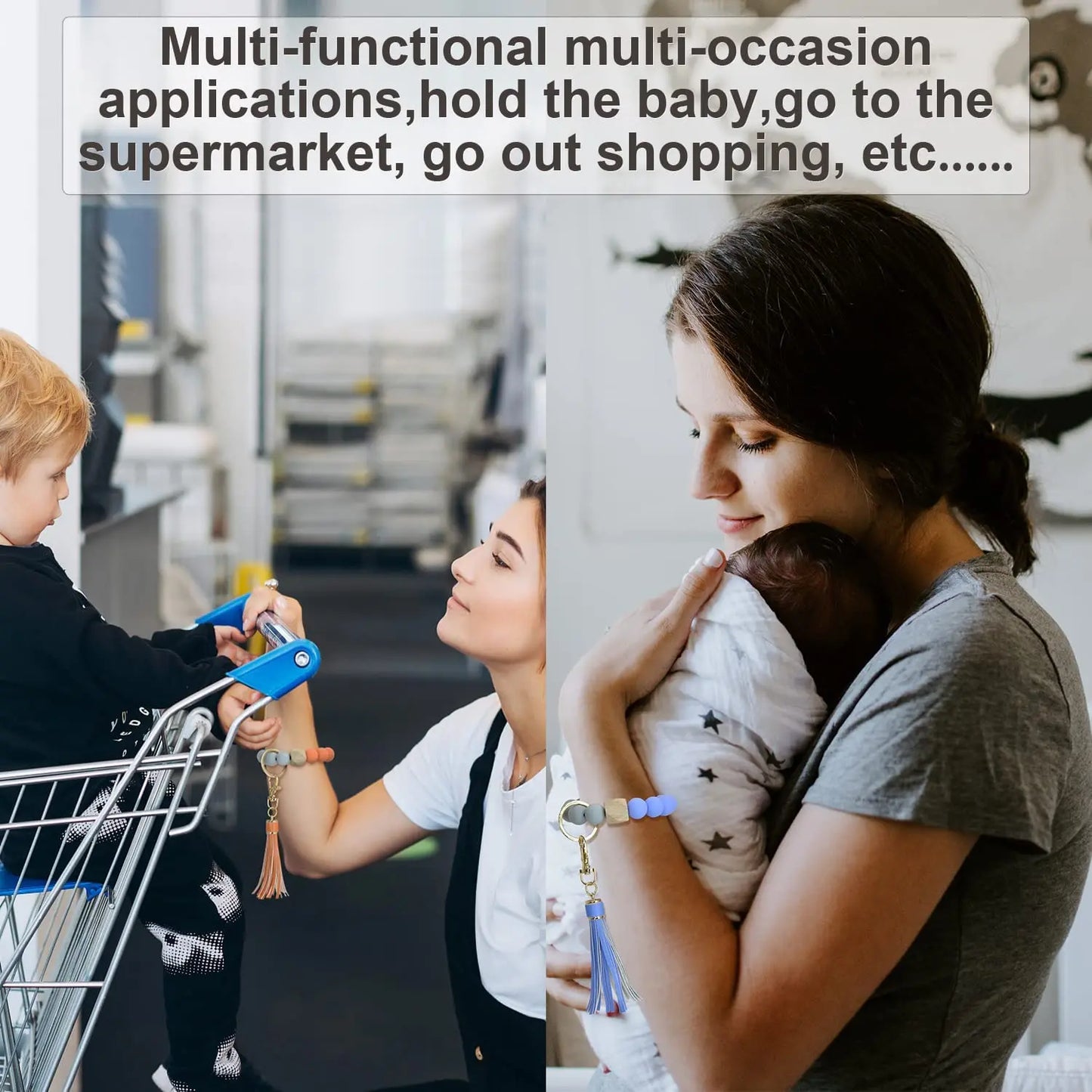 Key Ring Bracelet Car Keychain Holder Wristlet Silicone Women Beaded Bangle Chains Acrylic Link Chain Leather Tassel Wholesale