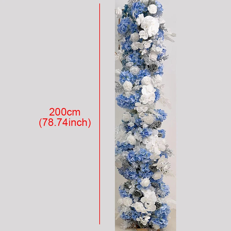 White Blue Rose Flower Row Decor Wedding Backdrop Arch Frame Banquet Aisle Floral Ball Birthday Party Event Props Window Display