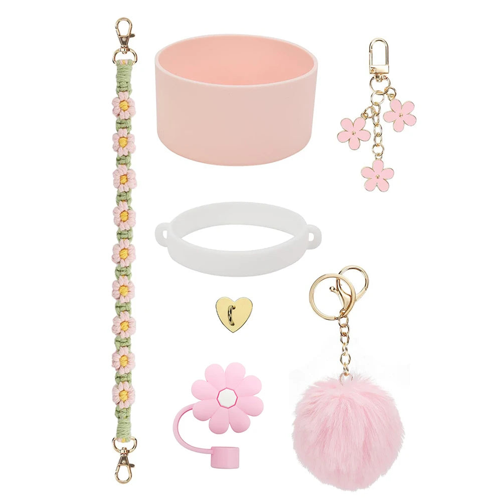 Water Cups Accessories for Stanley 40oz Tumbler Siliocne Water Bottle Boot Straw Lid Handle Strap Keychain Charm Chain Cup Decor