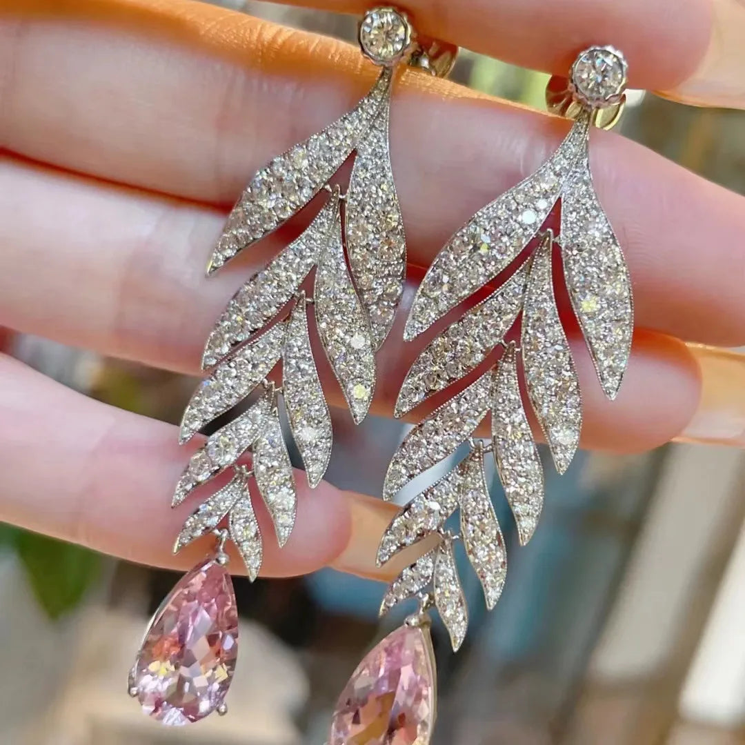 Hemasa Pink Leaf Ear of Wheat 925 Sterling Silver Drop Earrings for Women
