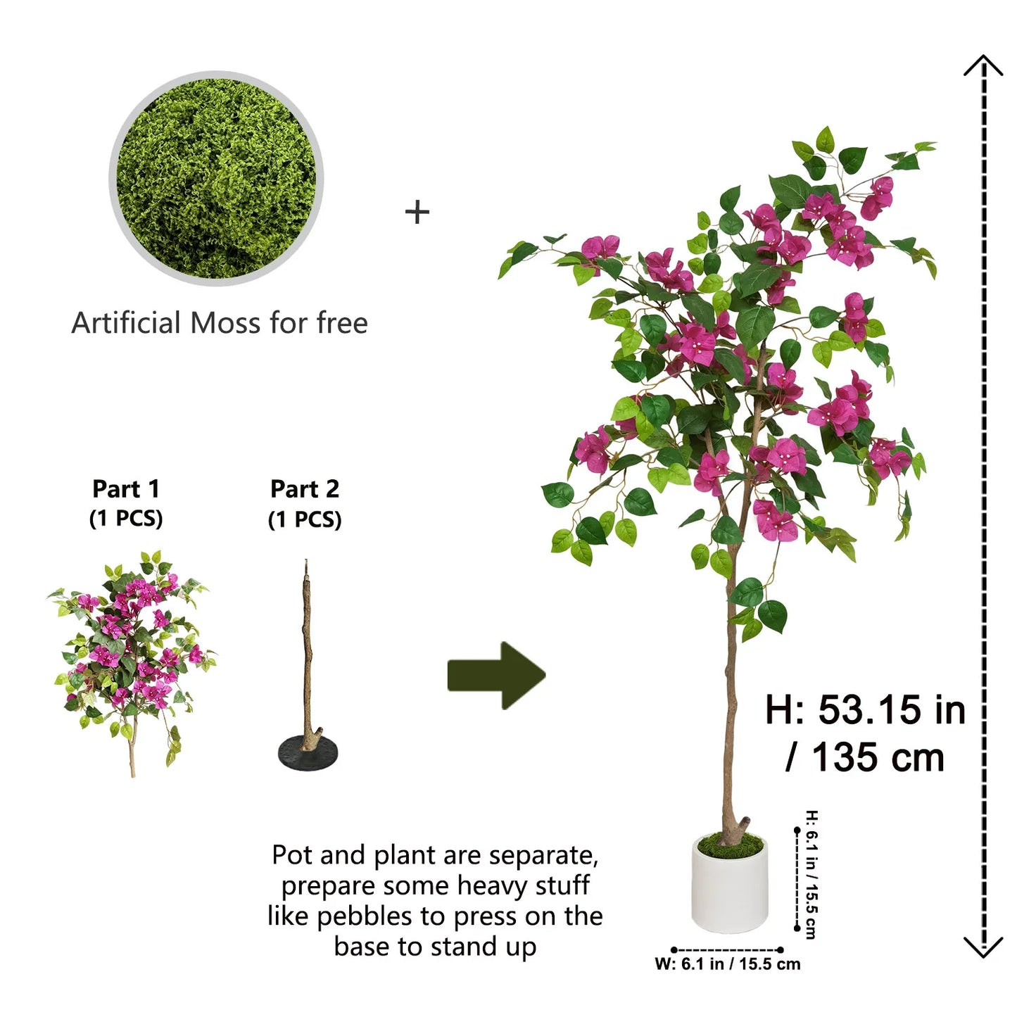 135-170CM New Artificial plum blossom Tree Branch with Plastic Pot Indoor Home ornament Fake Plant for wedding home room decor