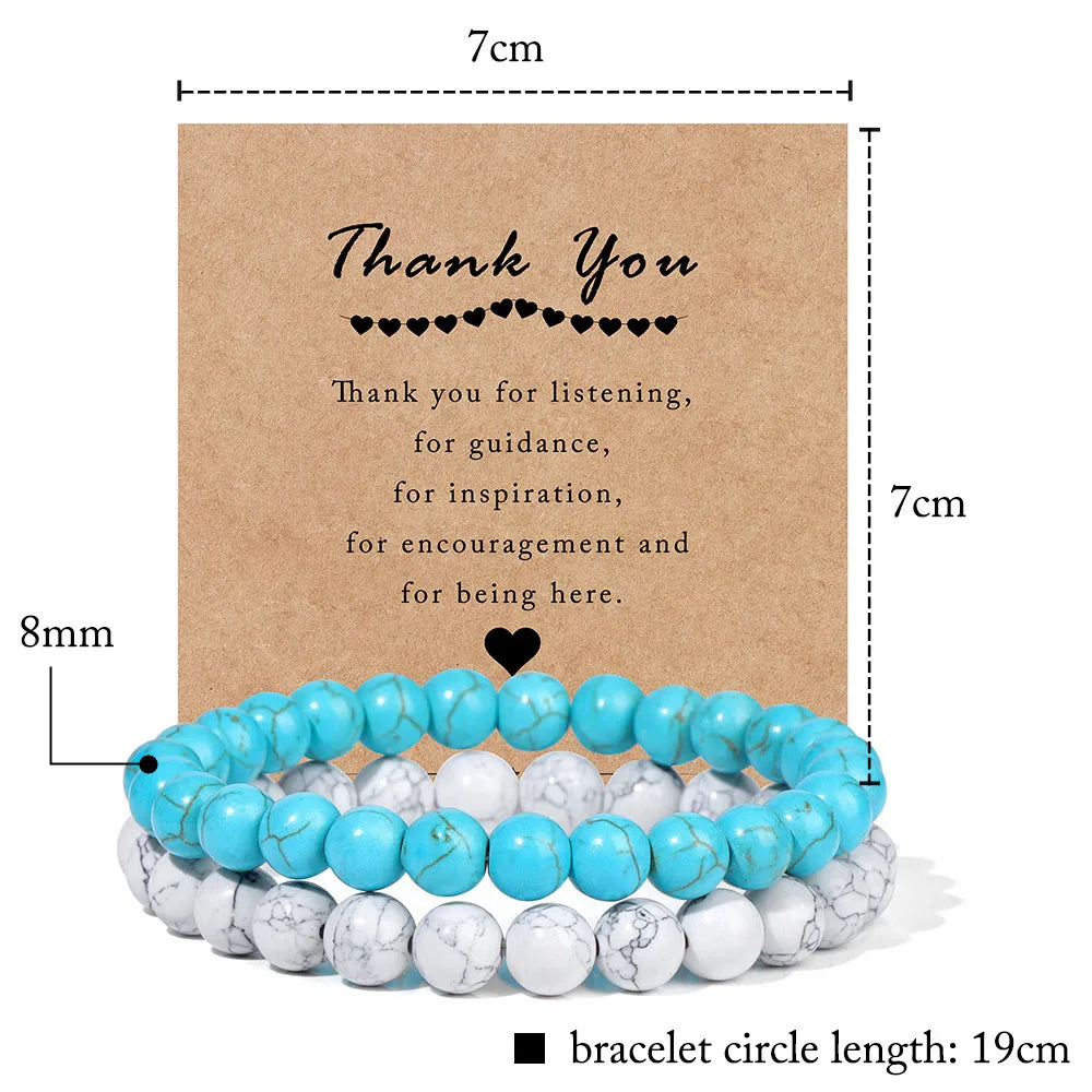 2Pcs/Set Natural 8mm Round Bead Bracelets Cat Eye Amethysts Bracelet Couple Stretch Bracelets With Cards Thank you Jewelry Gitfs