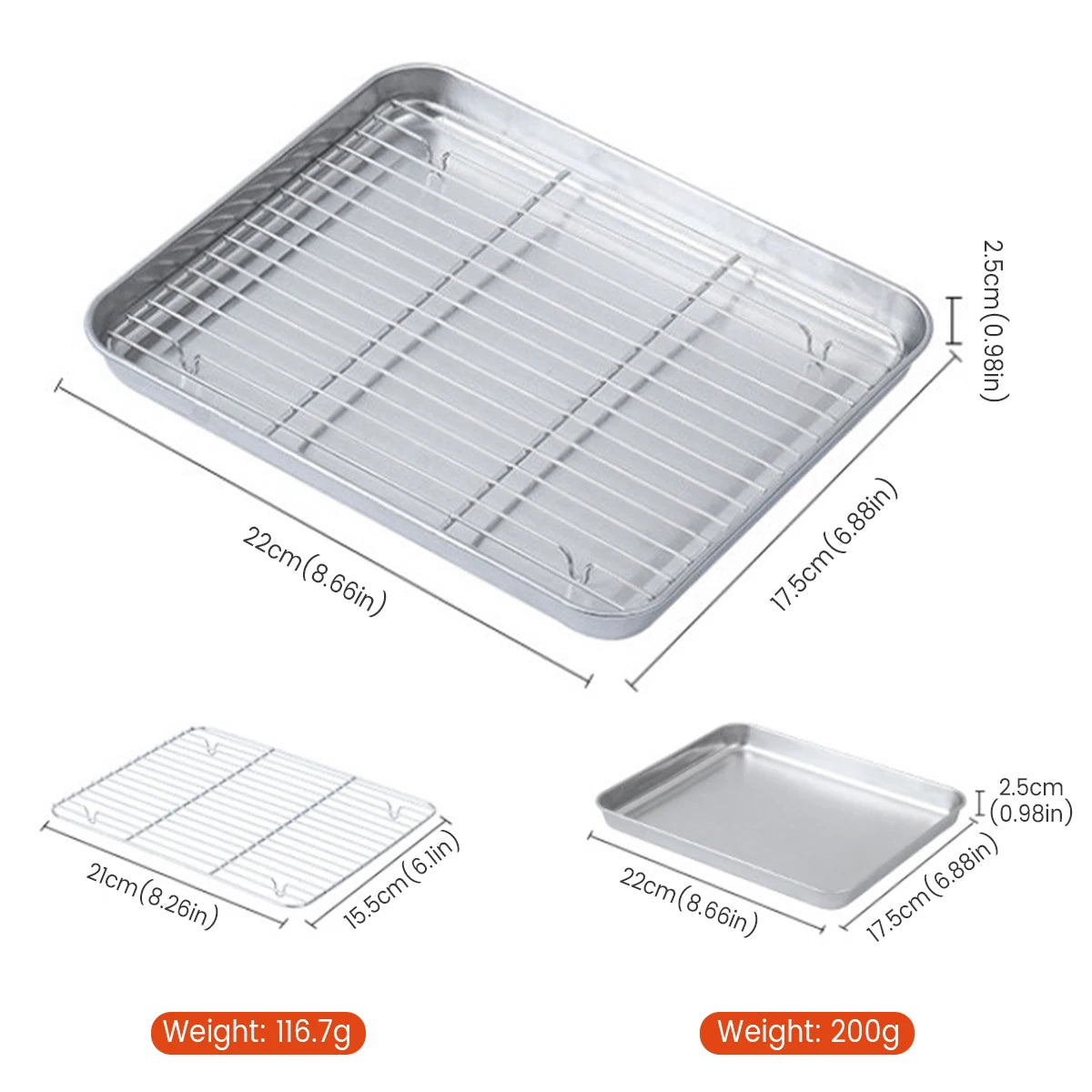 Tejesa 2pcs Baking Pan and Grill Oven Tray Drain Rack Cake Cheese Plate Display Stand for Home Kitchen Cooking Bake Gadget Cooling Rack