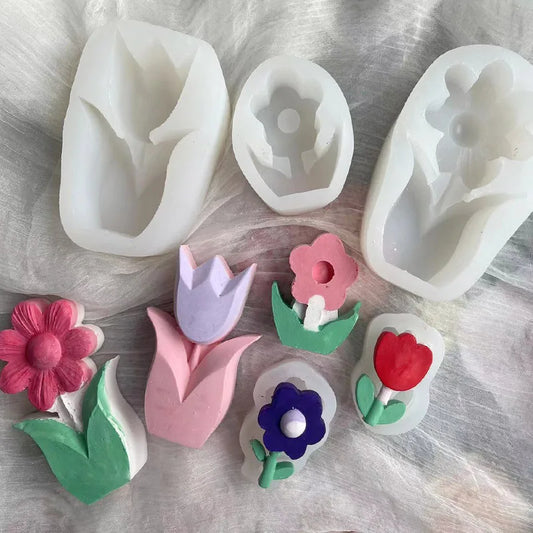 New Flower Aromatherapy Candle Silicone Mold 3D Flower Shape Candle Mould DIY Tulip Candle Mold Resin Mold Soap Mold Candle Mold