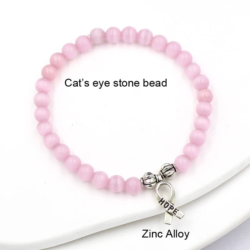 Breast Cancer Jewelry Moonstone Cat Eye Beaded Bracelet Cancer Hope Charm Bracelets Pink Yellow Orange Blue Bangles Pulsera