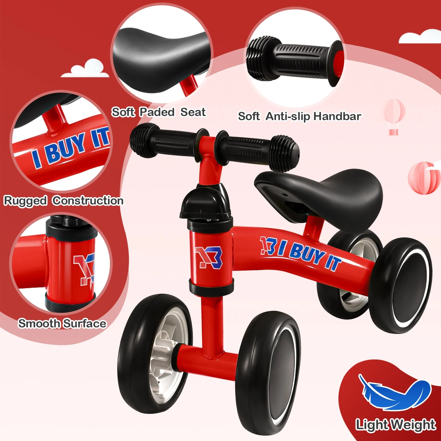 Baby Balance Bike, No Pedal Toddler Balance Bike, Lightweight Ride on Toys for Kids, Children's First Bike Training Bicycle
