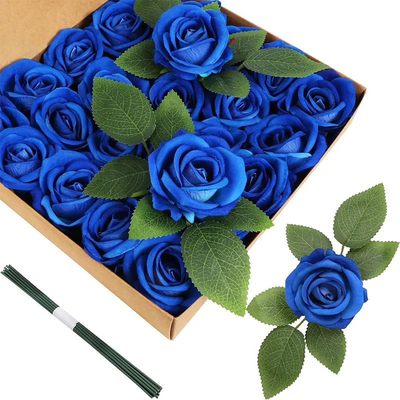 Artificial Flowers Velvet Roses 50 PCS Real Look Roses Bouquet Flowers for DIY Wedding Party Baby Shower Home Decoration