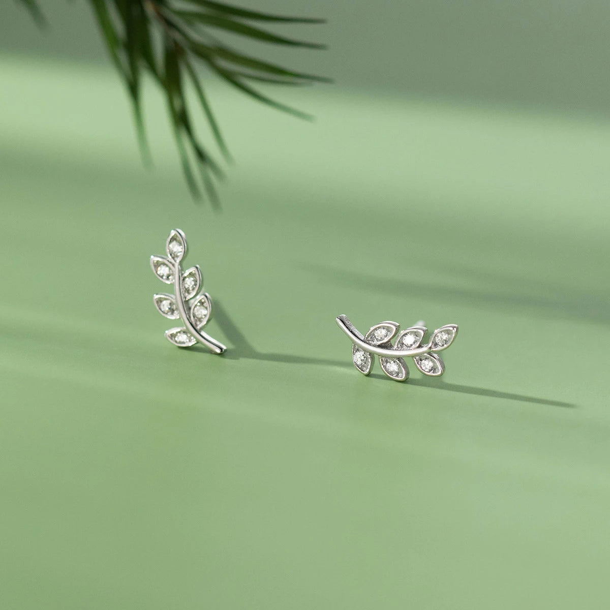 Modian New Sterling Silver 925 Dazzling Zircon Branch Leaves Stud Earrings For Women Plant Ear Studs Korean Style Fine Jewelry