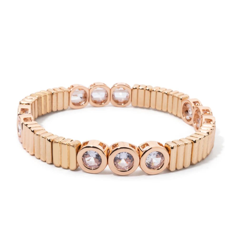 Tejesa Gold Color Zirconia Bracelets For Women/ Rhinestone Charm Beaded Elastic Bangle