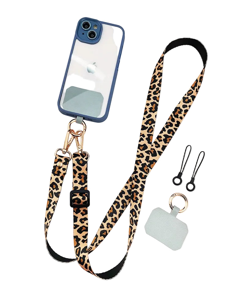 Tejesa Leopard Print Crossbody Cell Phone Lanyard Strap Neck Cord Mobile phone Lanyards Chain With Universal Gasket for All Phone Case