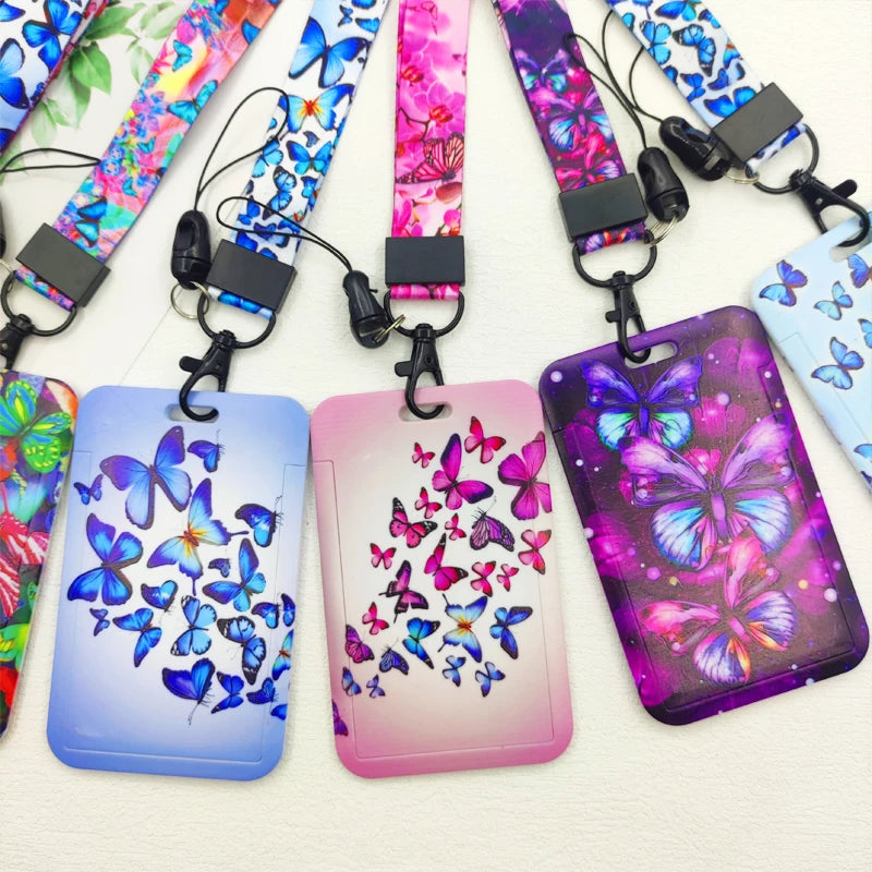 Butterfly ID Card Holders Lanyards Girls Door Card Case Hanging Rope Women Badge Holder Neck Strap Business Card Gift
