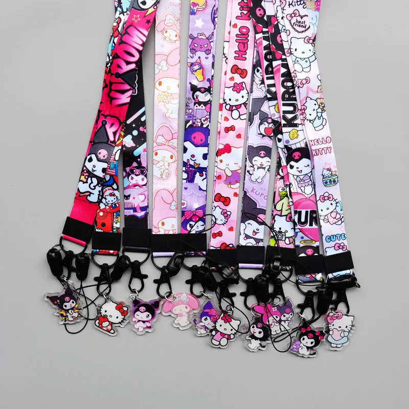 Anime Hellokitty Phone Lanyard Cartoon Flat Woven Strap Kawaii Kuromi My Melody Cospaly Kids Toys Birthday Gifts