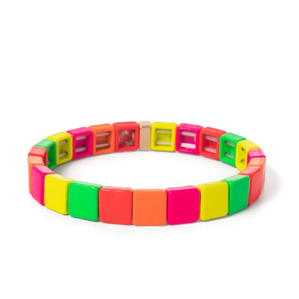 Tejesa Yellow Red Color  Enamel Tile Beads Bracelets For Women /Hand Jewelry Charms Beach Elastic Bangle For Party Luxury