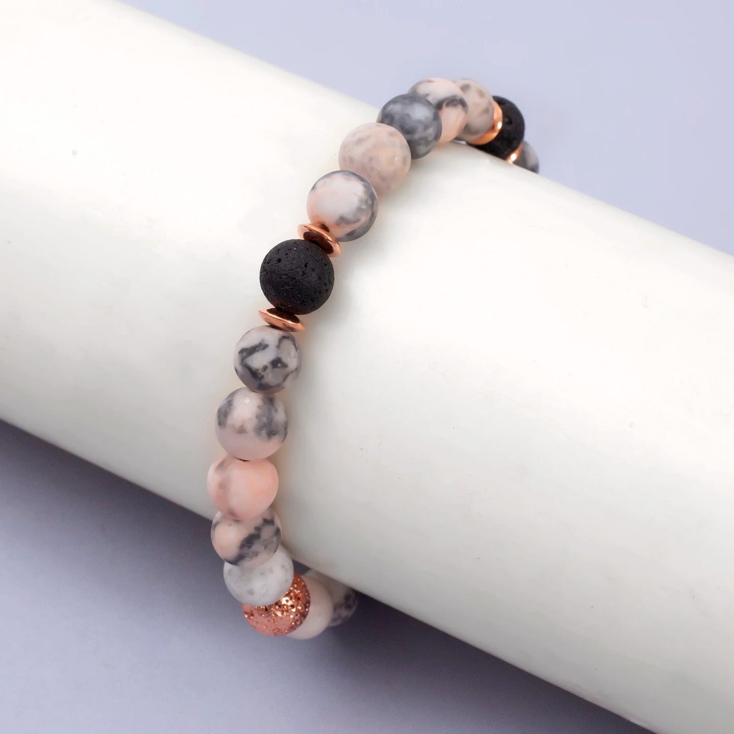 FTCY Stress Relief Yoga Relaxation Bracelets for Women Lava Rock Pink Zebra Jasper Anti Anxiety Adjustable Beaded Hand Chains