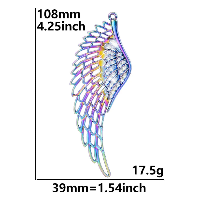 1Pcs Rainbow Charms Large Wings With Rhinestone Necklace for Women/Men Collar Alloy Pendant Steel Chains Jewelry Cothic Charms