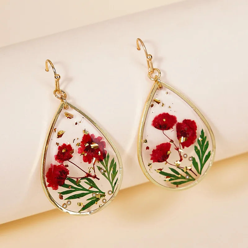 Unique Natural Flower Pressed Earrings Creative Flowers Drop Earrings Handmaking Epoxy Resin Pressed Flower Earrings Wholesale