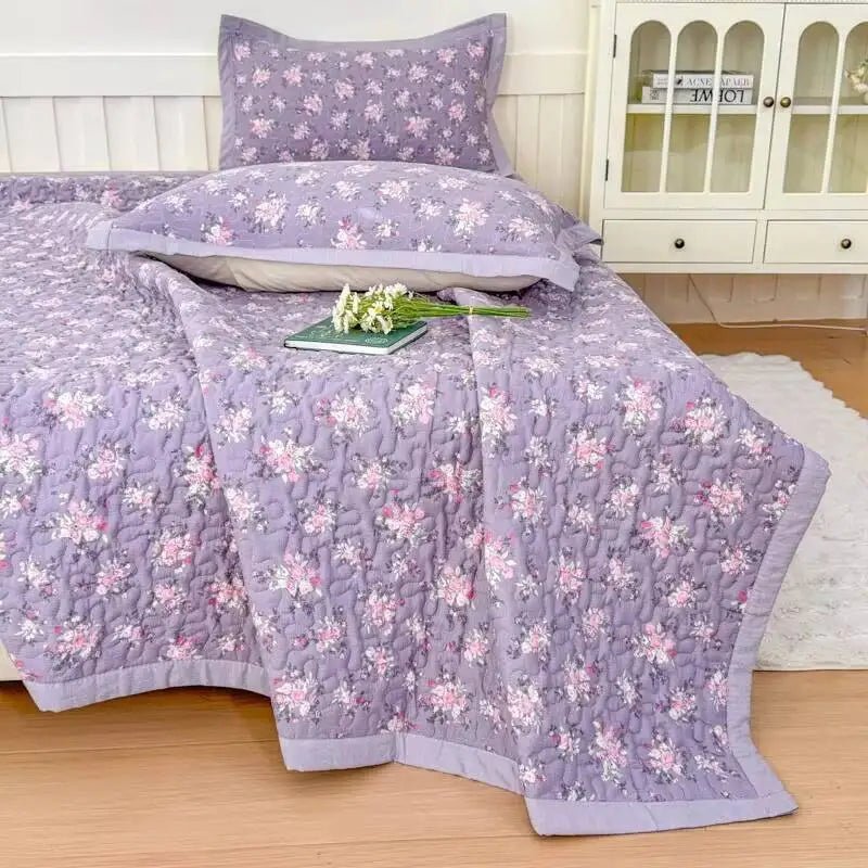 1Pc Purple Flower Bedspreads For Bed Thick Patchwork Blanket Single/Queen/King Floral Style Quilted Duvet Soft Bedspread