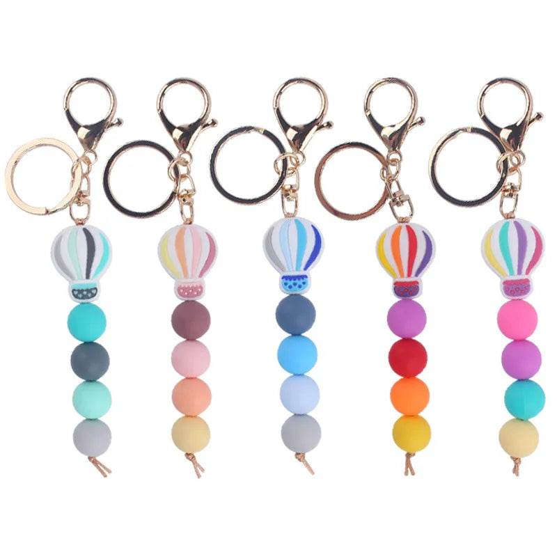 Hemasa Silicone Bead  Balloon Keychain  with  Round Beads Key Chain For Women /Girls Birthday Gift for  Car  /Bag
