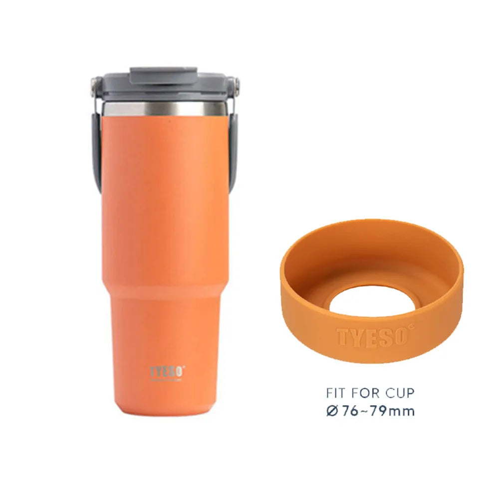 Tyeso 1200ml 40oz Tumbler With Handle and Silicone Coaster Coffee Cup Stainless Steel Vacuum Thermal Insulated Mug Cold Storage