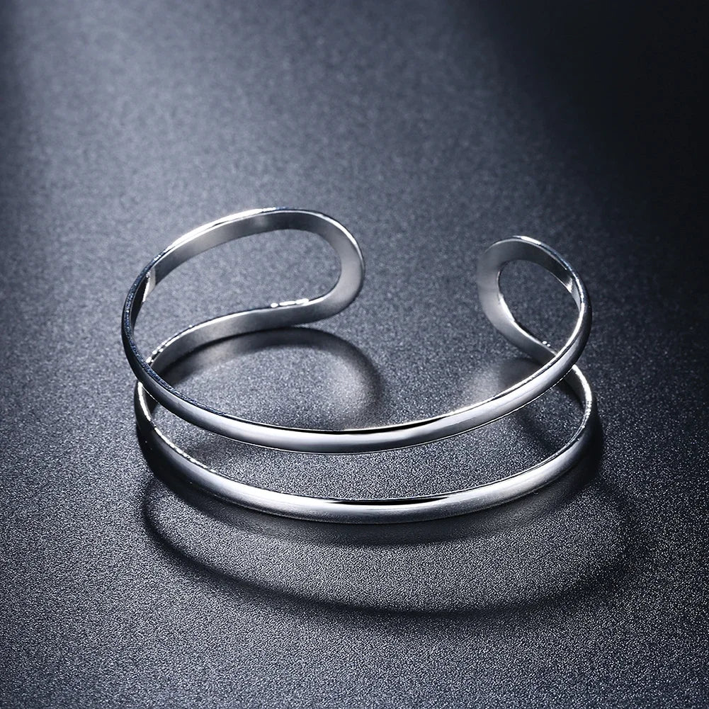 High quality 925 Sterling silver Double line bangle For Man Women adjustable Bracelet fashion party wedding streetwear Jewelry