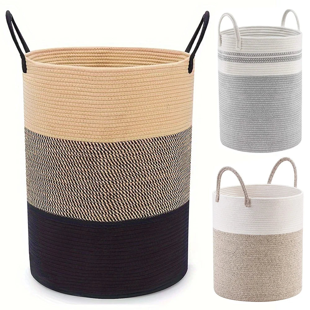 Tejesa Large Rope-Handled Laundry Hamper with Lid - Durable Clothes Basket