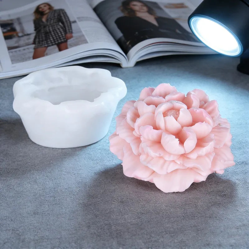 Hemasa Peony Flower Silicone Candle Mold /3D Rose Aromatherapy Gypsum Craft Soap Mold /DIY Chocolate Ice Cake Baking Mold