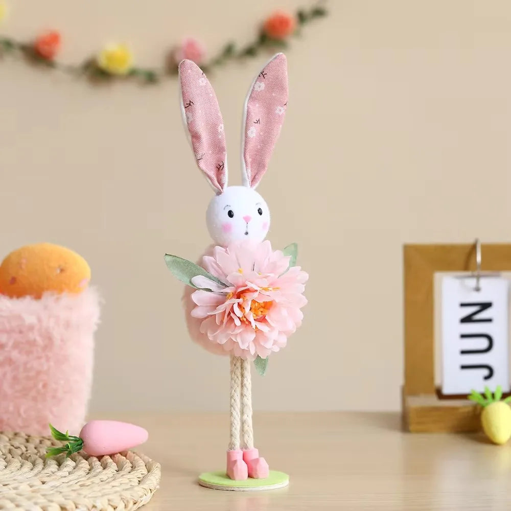 New Plush Flower Fairy Bunny Rabbit Dolls Hanging Ornaments Pink White Yellow Green Kids Girls Gifts Easter Home Decor