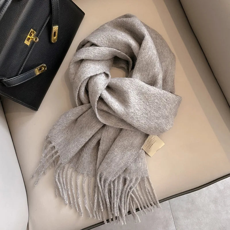 China Red Pure Wool Scarf Women's Autumn and Winter Warm Mother Scarf Light Luxury High-end Fringed Shawl