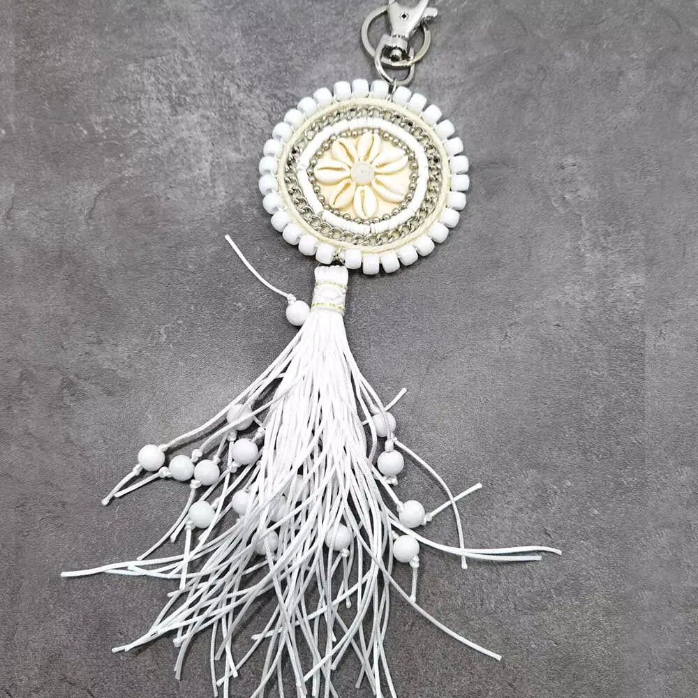 Leather Tassel With Colorful Pompons Handbag Accessorise Boho Style Keychains For Women Keyring Jewelry