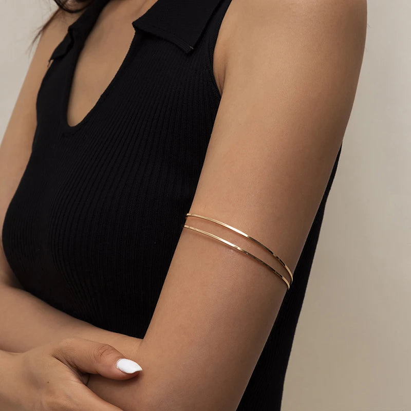 Hemasa  Double C-shaped Arm Bracelet Bangles Hand Jewelry For Women Geometric Open Upper Arm Cuff Armlet Armband Hand Chain