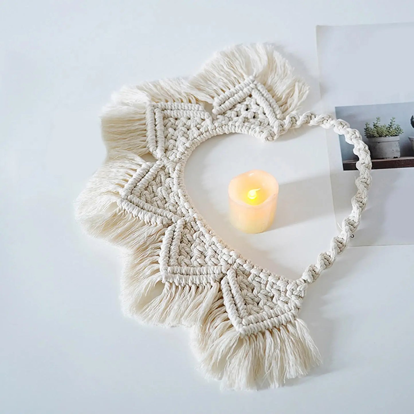 Hemasa Bohemian Heart Macrame Tapestry Handwoven Fringe Dreamcatcher Wall Hanging for Dorm Living Room Background Apartment Decor