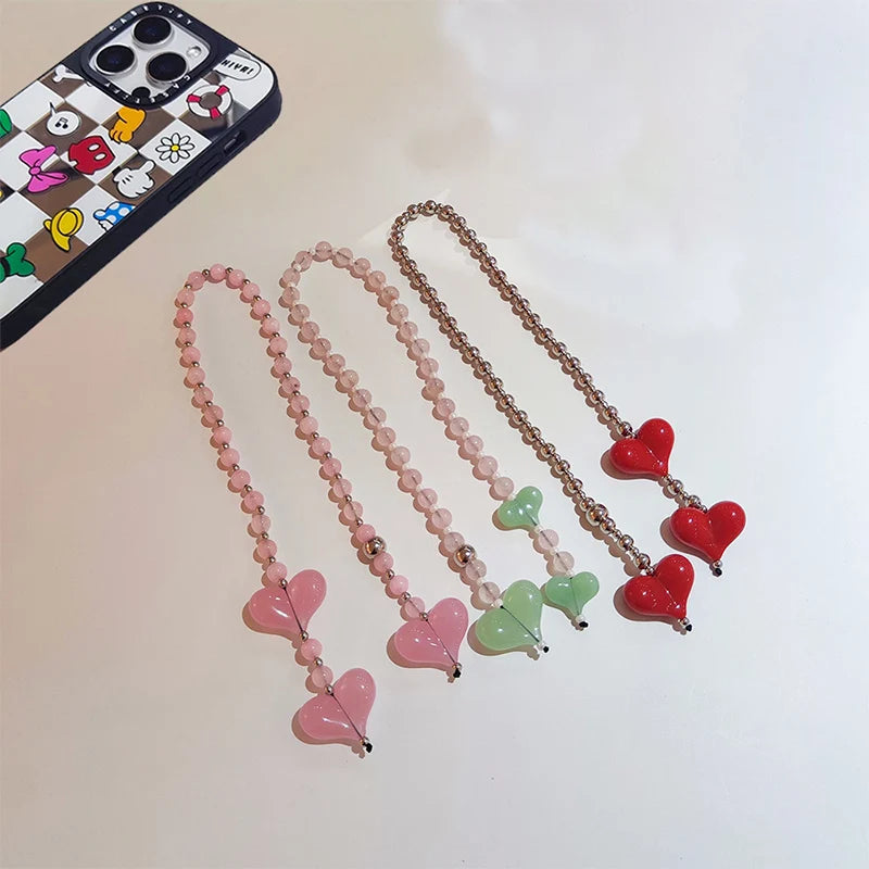 Charming Women Y2K Accesories Love Bead Hanging Chain Big Red Heart Bag Pendant Charms Colorful Beads Chain Fashion Lady Jewelry