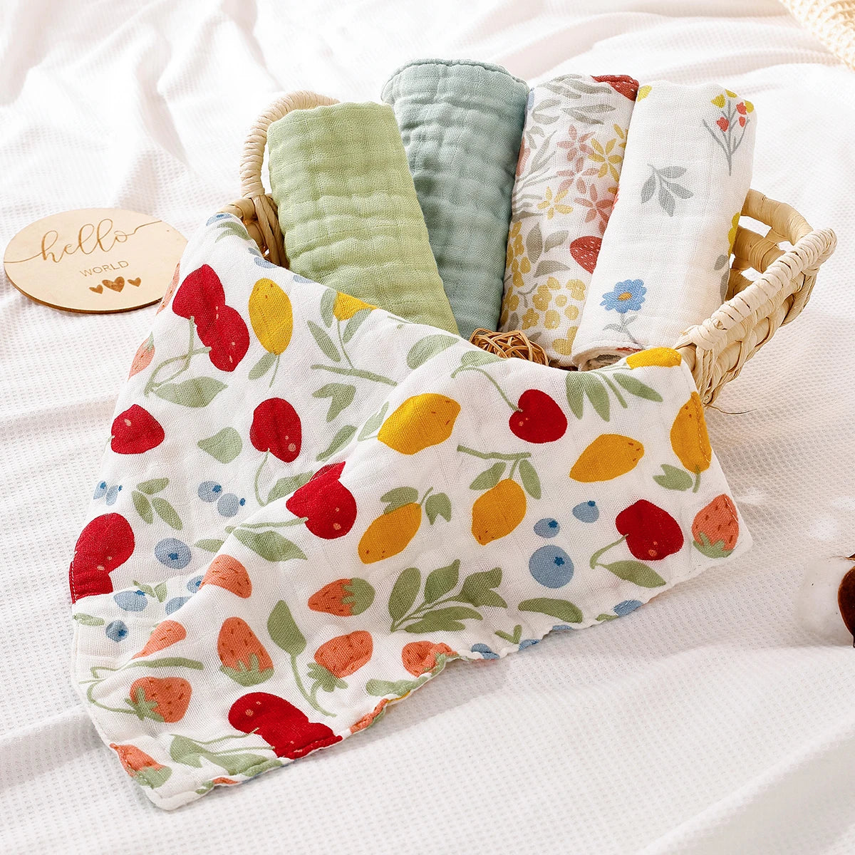 Tejesa 5pcs Pack Bamboo Cotton Breathable Baby Muslin Towel New born Burp Cloth