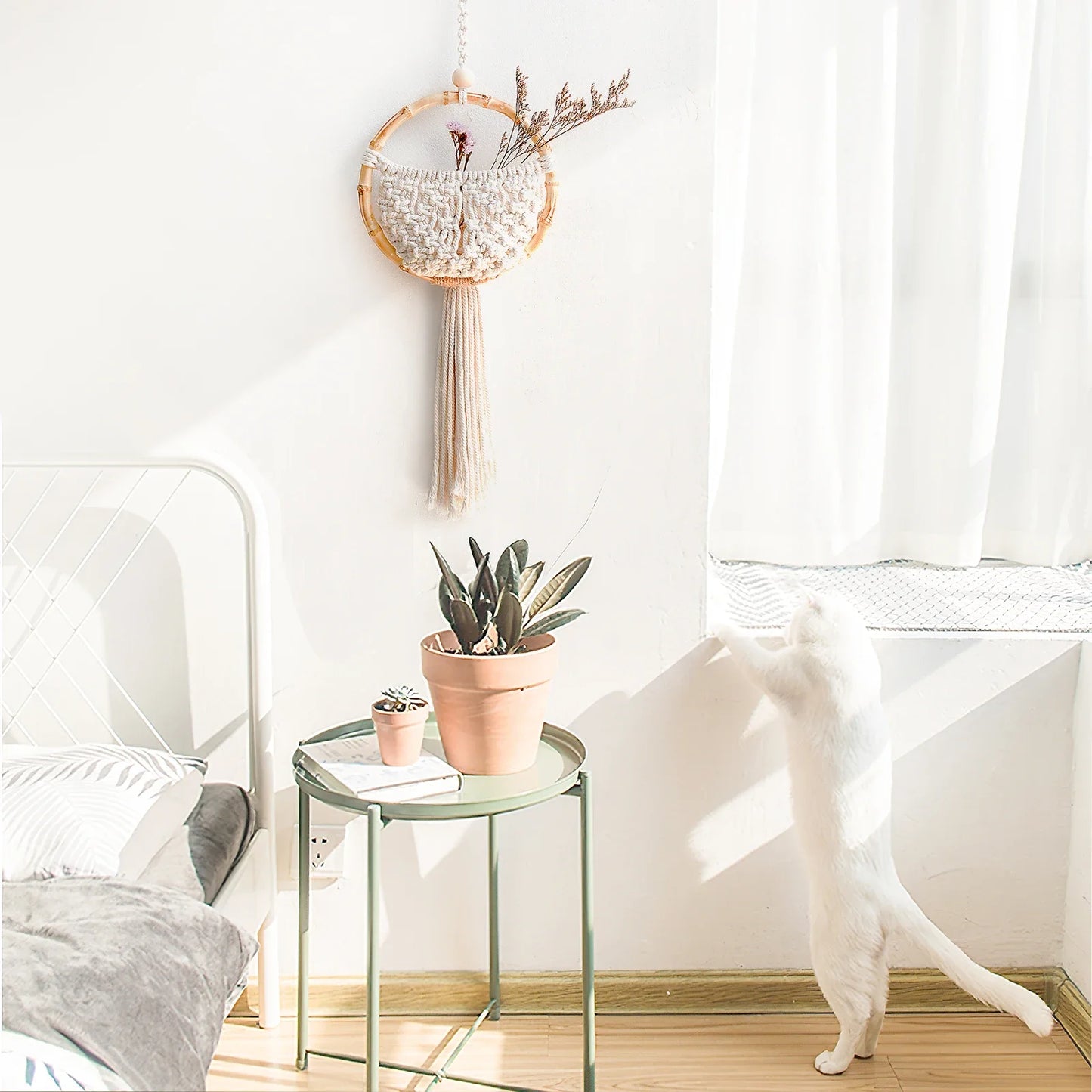 Hemasa Macrame Wall Hanging Nordic Ins Door Wall Decoration Home Background Round Wall Tapestry Woven Flower Pot  Dorm Room Decor