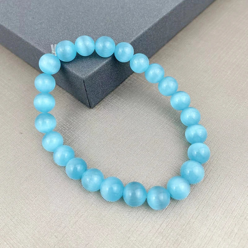 tiki  по 1 грн все 8MM Blue Cats Eye Crystal Bracelet For Women Men Gift Strand Charm Mother Kids Pulsera Hombre Wholesale