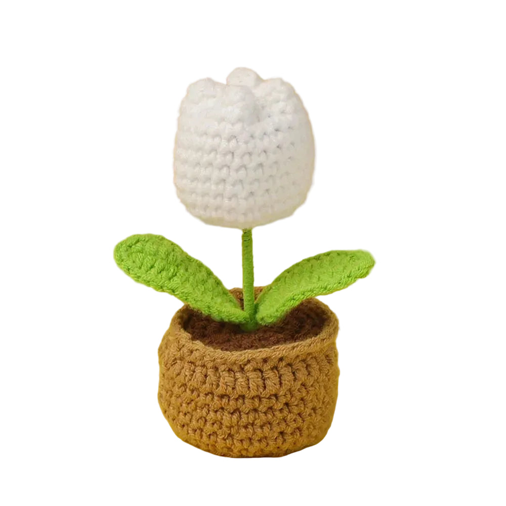 Hemasa Mini Tulips Crochet Flowers Potted Cute Knitting Flowers /Table Car Decor Handmade Artificial Tulips