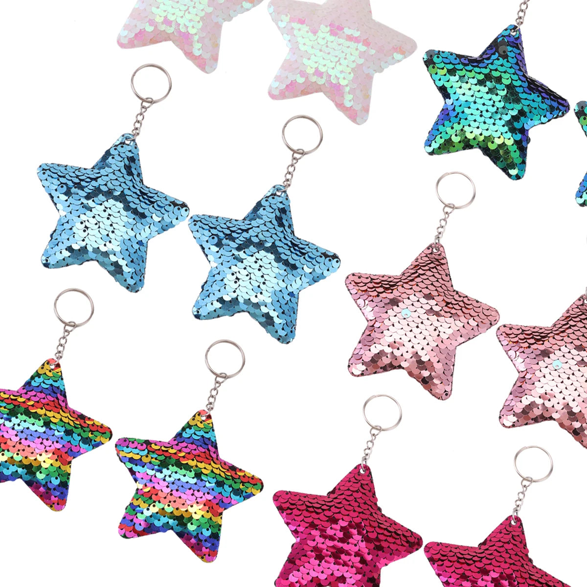 12pcs Flip Sequin Stars Keychains, Sparkling Key Rings For Boys & Girls, Decoration Wallet Bag Backpack Charms Party Favors