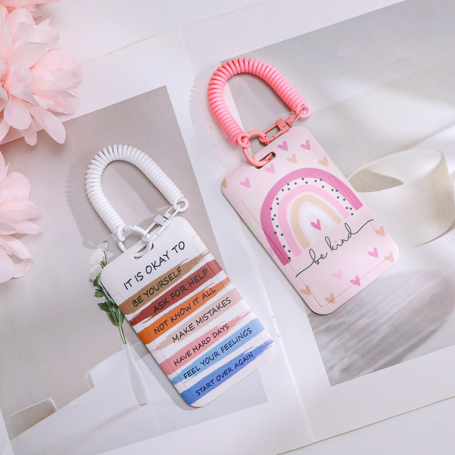 Tejesa Cute Rainbow ID Card Holder with Spring Key Chain /Sudent /Office Worker