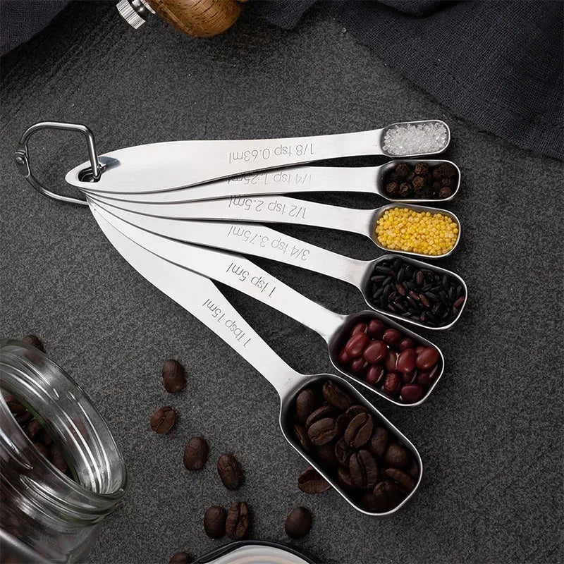 Tejesa 6Pcs Stainless Steel Measuring Spoon Set /Coffee Sugar Tea Spice Measuring Scoop Set With Scale For Kitchen Baking Measuring Tool