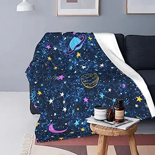 Hemasa Star Flannel Throw Blanket Blue and White Colour Air Conditioning  for All Seasons Couch Sofa Living Room King Queen Size