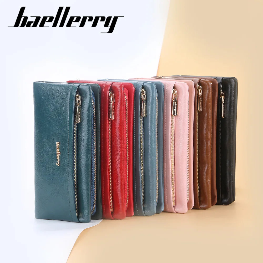 Women Wallets Long Purses for Women with Zipper Coin Pocket Top Quality Card Holder Female Red Soft Leather Wallet Ladies Purse