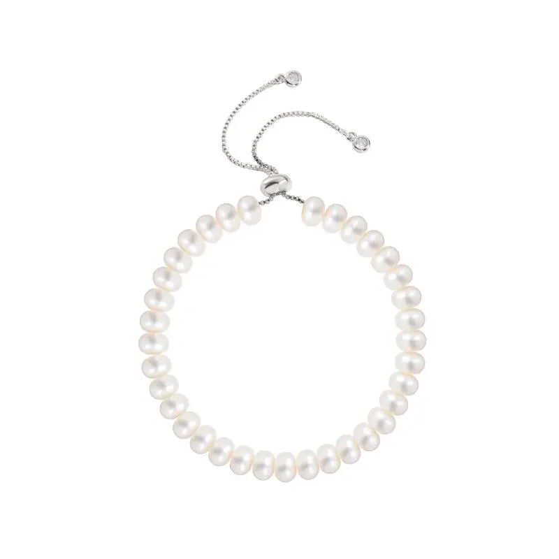 HENGSHENG Copper Chain Natural Freshwater White Pearl Bracelet Bread Bead Trendy Simple Fine Jewelry For Women Girls Gifts Daily