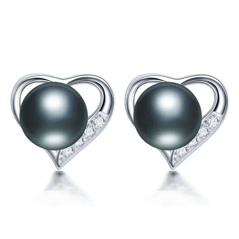 Classic Heart Stud Natural Pearl Earrings 925 Sterling Silver Earrings For Women 100% Genuine Pearl Earings Fashion Jewelry