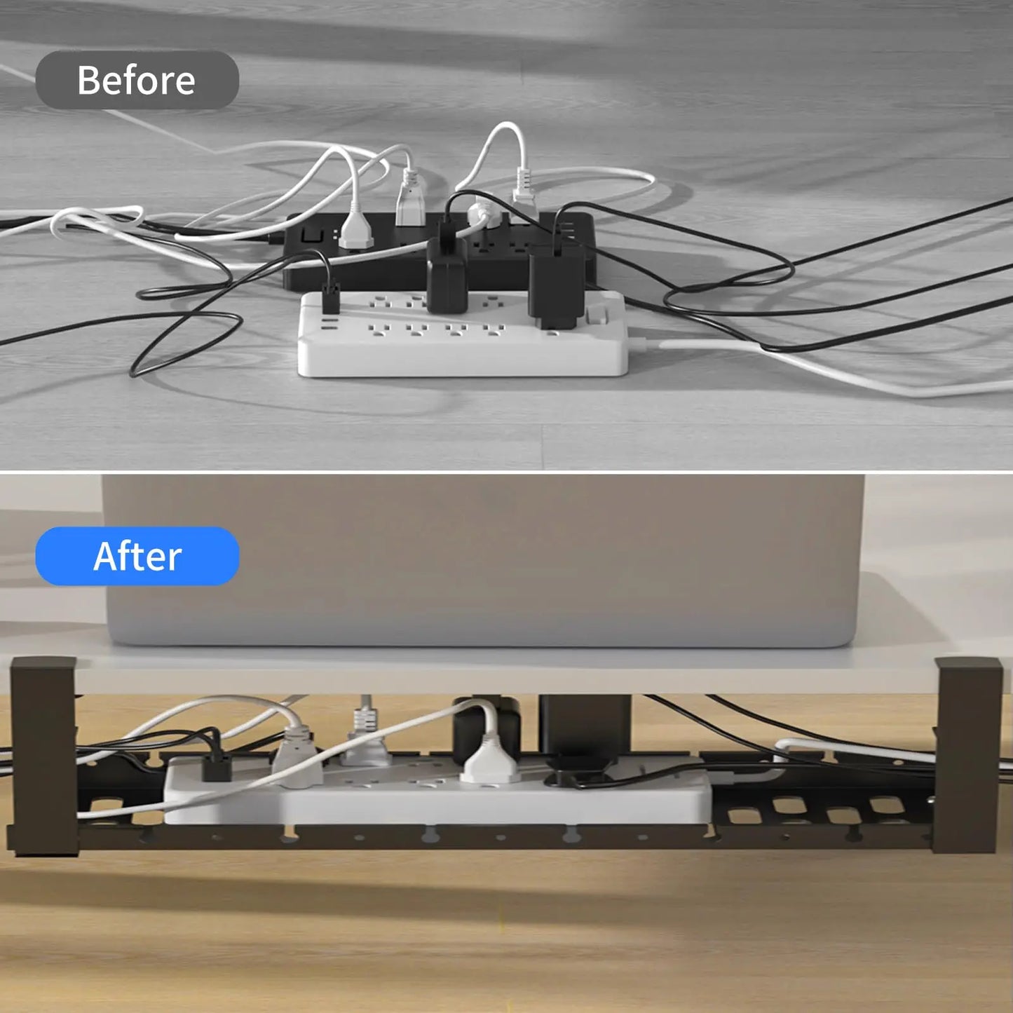 Tejesa Under-table Cable Management Rack with No Drilling, Adjustable Carbon Steel Cable Tray for Office Storage Box and Line Fixation