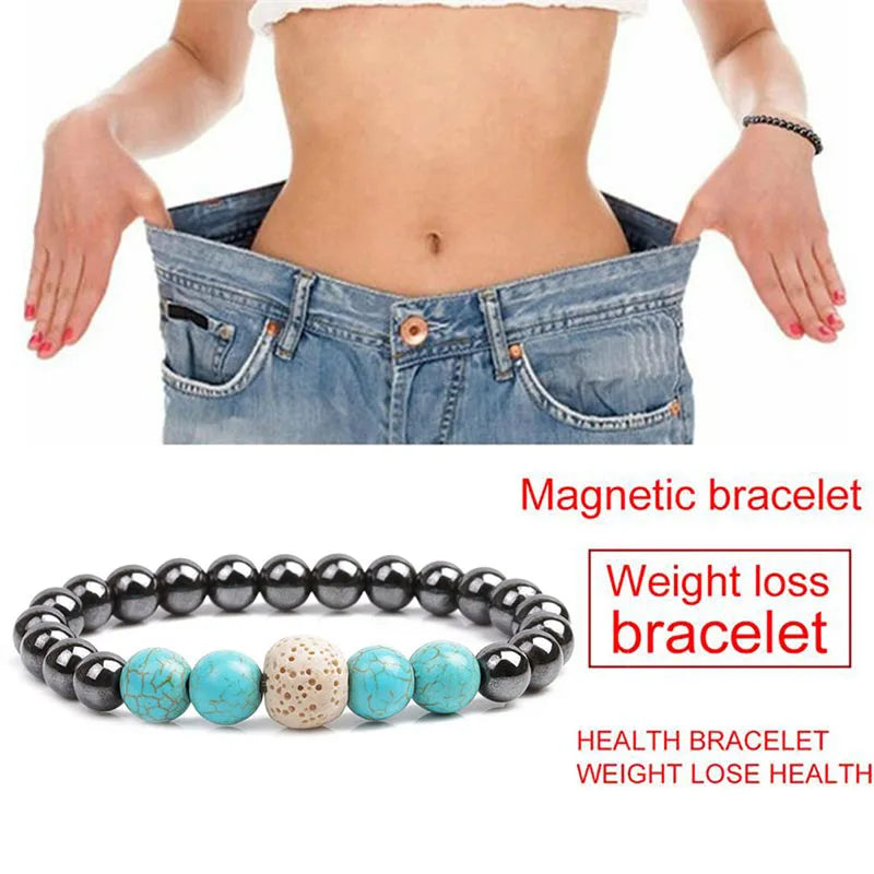 1PC Magnet Healing Beaded Lava Stone Weight Loss Bracelets Therapy Health Care