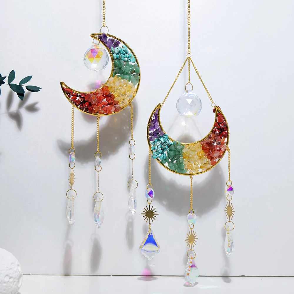 1PC Natural Stone Chakra Crystal Gravels Sun Catcher Healing Gemstone Window Car Hanging Ornament Pendant Home Decoration
