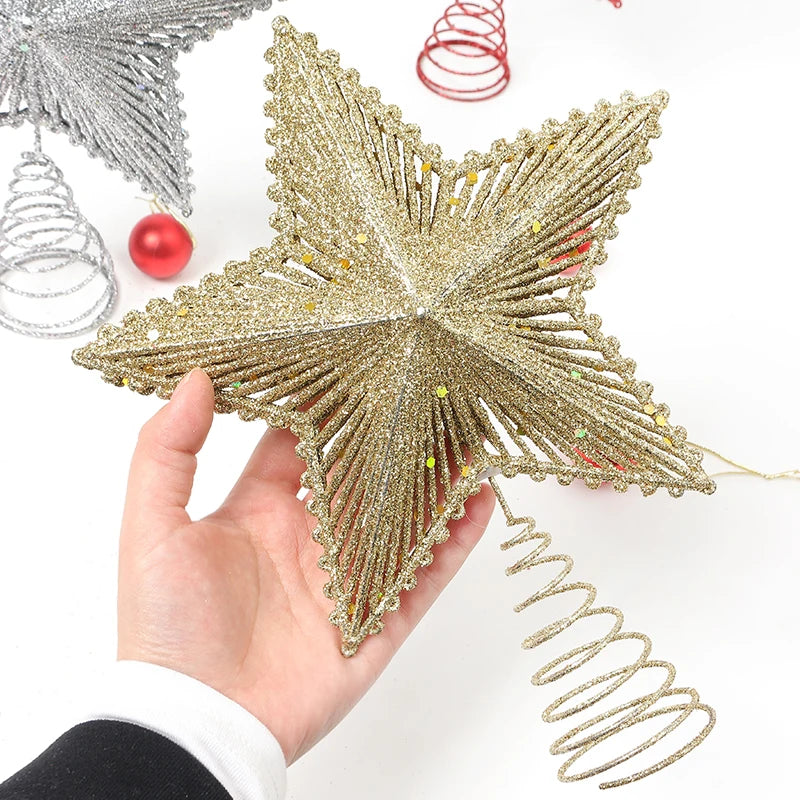 25cm Red Glitter Christmas Tree Topper Iron Star Christmas Decor For Home Xmas Tree Ornaments Navidad New Year 2025 Natal Noel
